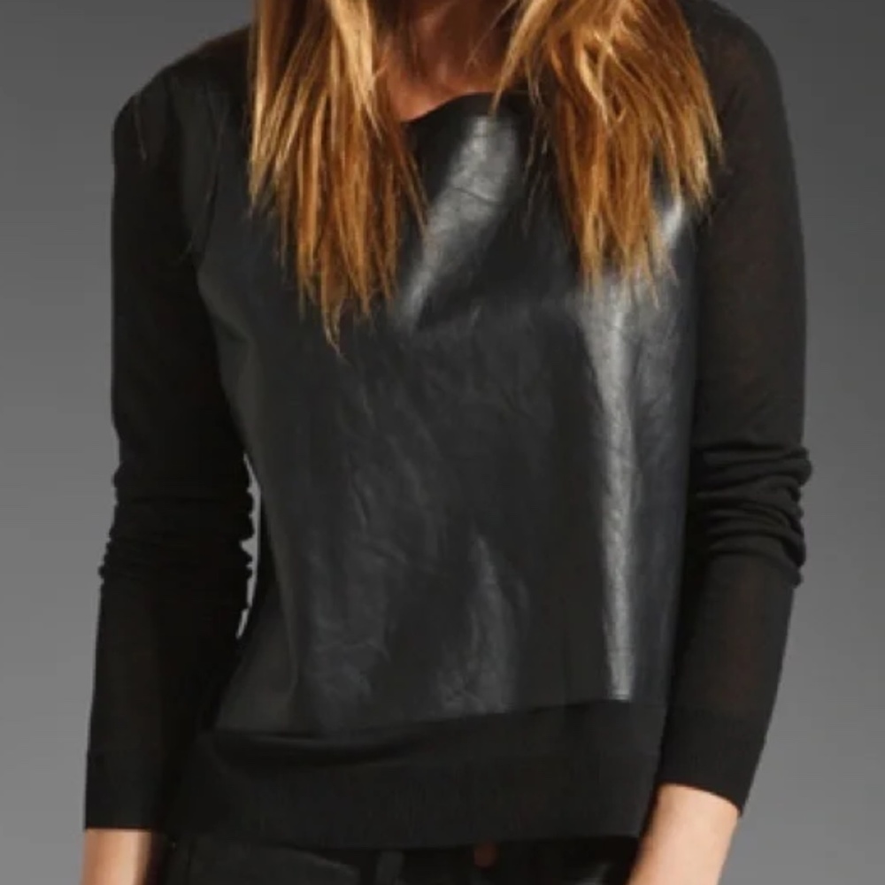 Elizabeth and James Black Lamb Leather Knit Top EUC - Picture 1 of 9